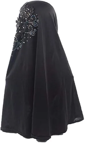 Vista 2 de Chal de una sola pieza para mujer, con apliques de encaje musulmán con diamantes de imitación