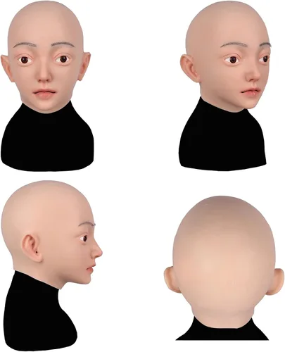 Vista 2 de Máscara de cabeza femenina realista de silicona suave, hecha a mano, para crossdresser transgénero, disfraces de Halloween, cosplay