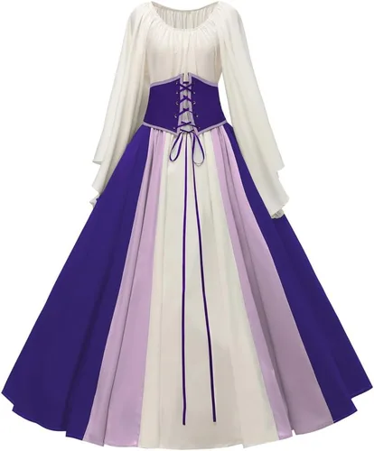 Vista 2 de Abaowedding - Vestido para mujer, medieval, renacentista, con mangas estilo trompeta, gótico, retro