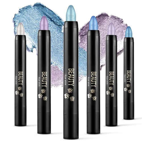 Vista 24 de Boobeen Sombra de ojos en barra impermeable con lápiz de sombra de ojos en crema brillante, kit de maquillaje de ojos con purpurina fácil de usar