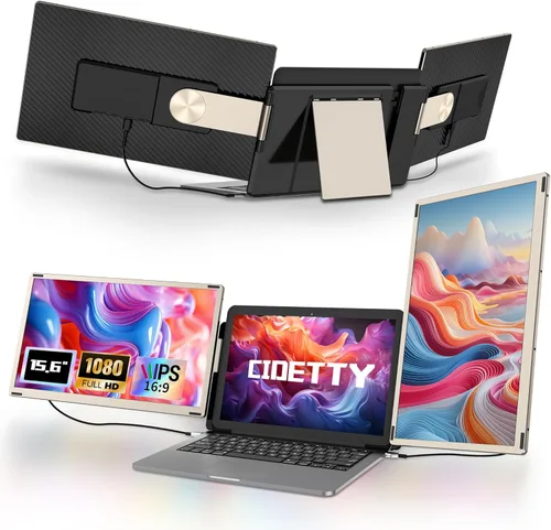 Vista 10 de CIDETTY Nuevo monitor portátil de 12" para laptop, extensor de pantalla Full HD IPS 1080P, pantallas duales para monitor de laptop, USB