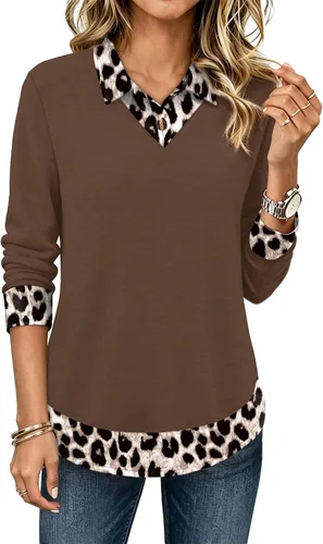 Vista 9 de OFEEFAN Camisas tipo polo de manga larga para mujer, trajes de profesores de otoño