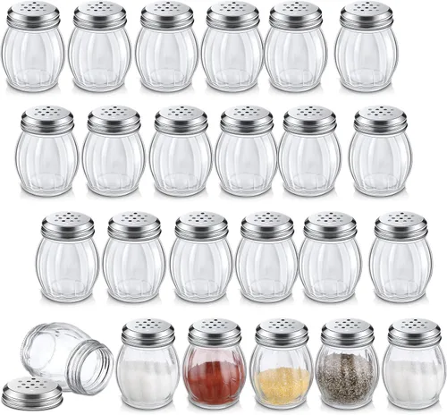 Vista 9 de Hotop Coctelera de especias de vidrio de 24 piezas con parte superior perforada para quesos con parte superior ranurada de acero inoxidable
