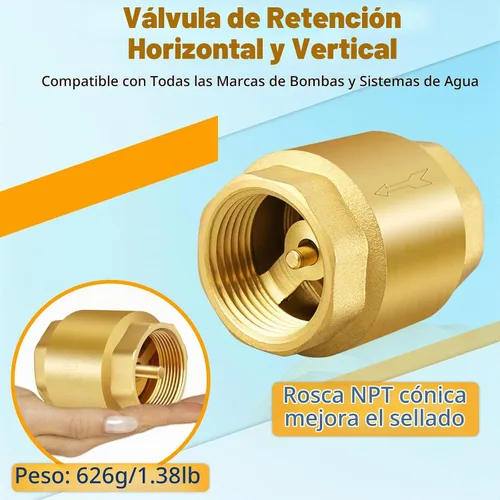 Vista 3 de Boltigen Válvula de retención de resorte de latón macizo, rosca hembra NPT de 1-1/2 pulgadas, sin retorno, válvula de retención de agua vertical