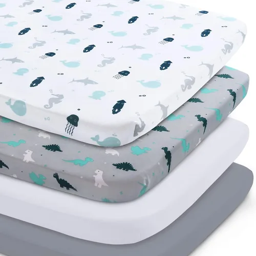 Vista 13 de Sábanas para moisés, paquete de 4 para bebés, sábanas para moisés Aqua + azul marino