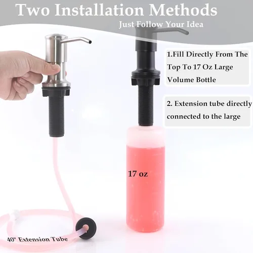 Vista 4 de Dispensador de jabón para fregadero, dispensador de jabón integrado para encimera de cocina, con tubo de extensión de 41 pulgadas/botella de 17