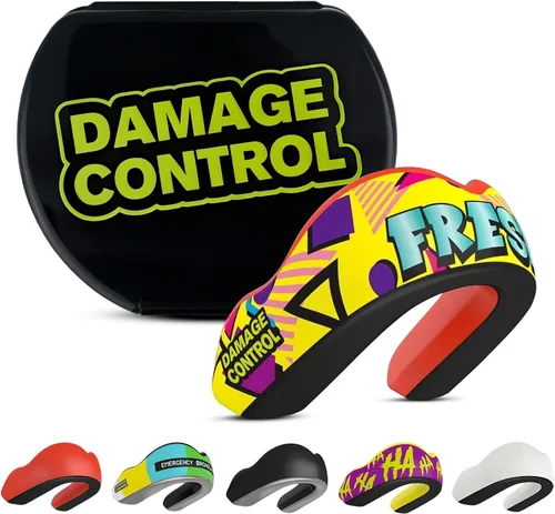 Vista 26 de DAMAGE CONTROL Protector bucal deportivo de impacto extremo con estuche Boil & Bite Fit, almohadillas absorbentes de golpes, funda ventilada