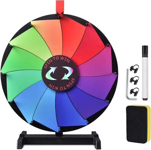 Vista 15 de WinSpin Rueda de premios de mesa de 12 pulgadas, rueda de ruleta de juegos de carnaval con marcador de borrado en seco, rueda giratoria resistente