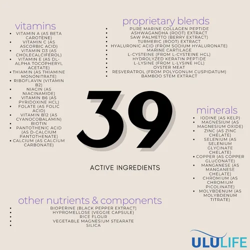 Vista 8 de Multivitamínico completo para hombres y mujeres, vitaminas para el cabello, las uñas y la piel para mujeres, biotina, colágeno, queratina y más, 180