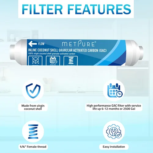 Vista 4 de Metpure Filtro de agua en línea para máquina de hielo, refrigerador, sistema de filtración de agua, cafetera de 2 "x 10" x 1/4" OD FIP rosca hembra