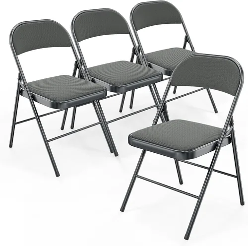 Vista 10 de Bonnlo Silla plegable, sillas plegables acolchadas de tela con cojín, respaldo y marco de acero para interiores y exteriores, comedor, oficina, Negro
