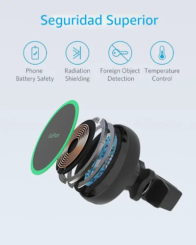 Vista 9 de Soporte magnético inalámbrico para cargador de coche compatible con Magsafe iPhone 15/iPhone 14/iPhone 13, accesorios magnéticos de ventilación