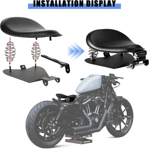 Vista 3 de PSLER Juego de asiento SOLO, PSLER Juego de resorte para motocicleta con cojín y soporte para asiento SOLO para Sportster XL 883 1200 Chopper Bobber