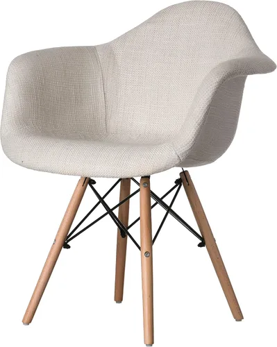 Vista 11 de Mid-Century - Juego de 2 sillas de tela moderna con brazos para sala de estar, patas de madera de haya, color blanco y negro