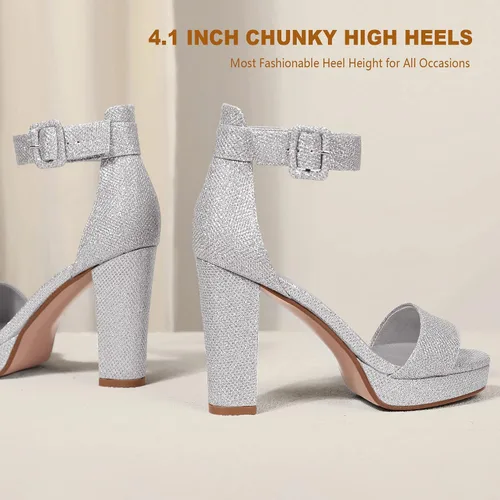 Vista 4 de IDIFU Modelo IN4 Sabrina - Sandalias de tacón alto para mujer, con plataforma gruesa y correa para amarrarlas al tobillo. Ideal para fiestas o bodas