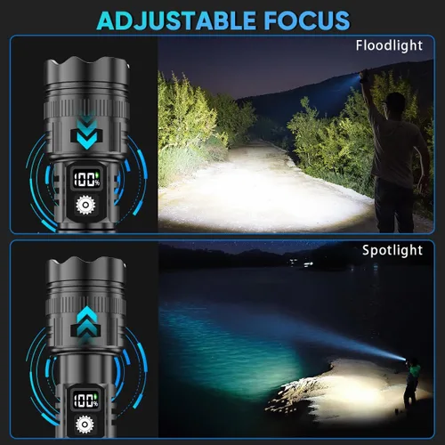 Vista 6 de Linternas LED recargables con luz lateral y pantalla de alimentación digital, 5 modos de iluminación súper brillante con luz de trabajo COB