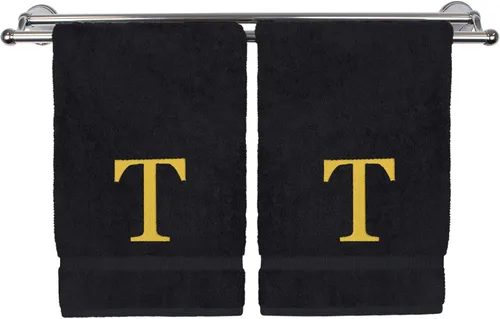 Vista 161 de Toalla de mano monogramada, regalo personalizado, juego de 2 - Toalla bordada con letra de bloque dorada - Extra absorbente 100% algodón turco