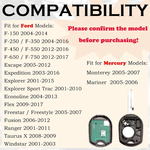 Vista 2 de SUPALAND Llavero con Control Remoto de Entrada sin Llave Reemplazo Compatible con Ford F-150 F150 2004-2014 F-250 F250 2004-2016 F-350 F350 Super