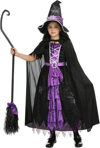 Vista 3 de Disfraz de bruja para niñas disfraz de bruja de Halloween con sombrero y capa