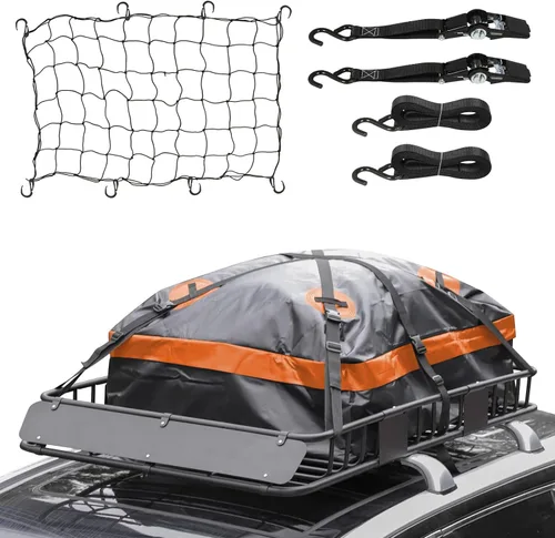 Vista 9 de WEIZE Cesta de Carga con Enganche para SUV, Camión - 53x19 Pulgadas, Capacidad de 500LB, con Bolsa Impermeable, Correa de Red, Tensor, Recubierto