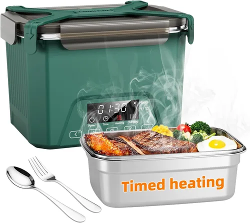 Vista 8 de Fiambrera eléctrica inalámbrica para adultos, lonchera calentada con batería de 20000 mAh con calentamiento automático, calentador de alimentos
