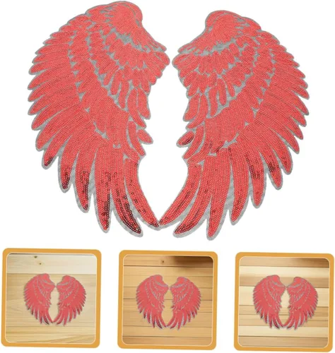 Vista 8 de Red Sequin Angel Wings Fabric Appliques Adhesive Backing Embroidered Iron-on Patches for Clothing Hats Backpacks DIY Decoration