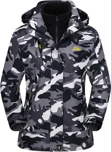Vista 15 de MAGCOMSEN - Abrigos de invierno 3 en 1 para mujer, chaqueta de esquí impermeable, cortavientos, con forro polar, parka
