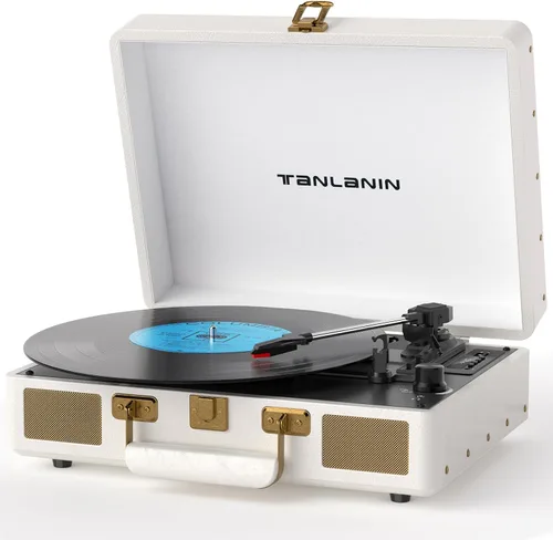Vista 22 de Reproductor de discos de vinilo con altavoces integrados, tocadiscos de entrada Bluetooth de 3 velocidades, grabación y reproducción USB/TF
