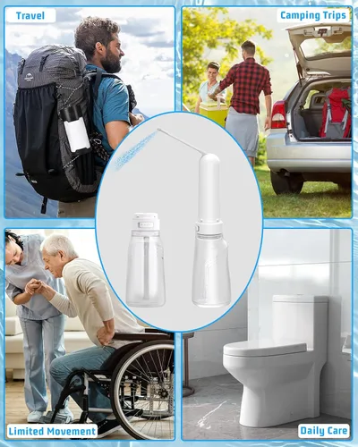 Vista 8 de Bidé portátil para viajes con botella de 13.5 fl oz, bidé eléctrico recargable de viaje con 3 modos de presión, rociador de bidé de mano impermeable
