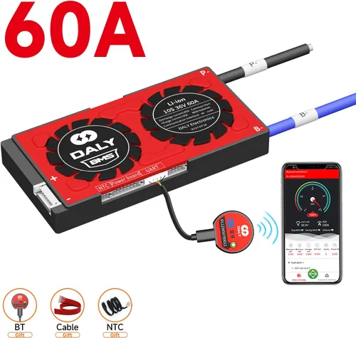 Vista 3 de DALY BMS inteligente con control inalámbrico Bluetooth SOC UART 10S 36V 60A 3.7V Li-ion placa de protección de batería con cables de equilibrio BMS