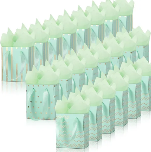 Vista 14 de Tenare - 24 pequeñas bolsas de regalo pequeñas de papel metálicas para fiestas, pequeñas con asas, papel de seda para joyas, envoltura de regalo
