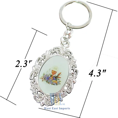 Vista 5 de Llavero de la Primera Comunión Niño Niña Favor 12PCS - Recuerdos para Primera Comunión Nina Nino, Llavero Católico, plateado