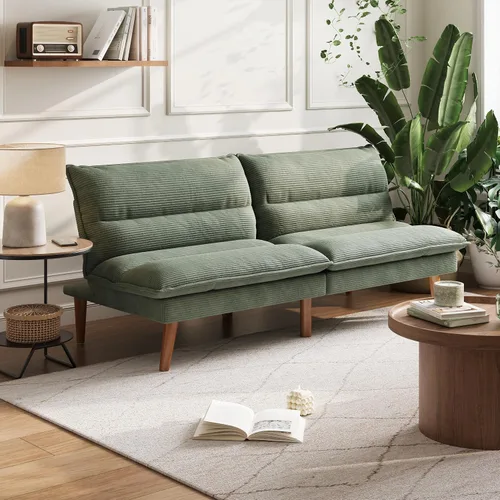 Vista 7 de LINSY HOME Sofá cama futón de 71 pulgadas, sofá futón de pana con respaldo ajustable de 3 posiciones, sofá cama convertible de dos plazas, sofás