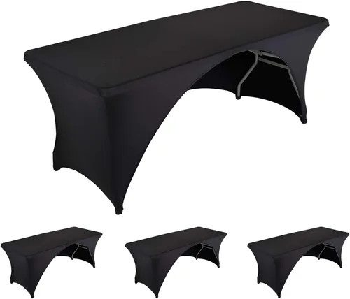 Vista 9 de LZY Paquete de 2 manteles ajustables para mesas plegables de 6 pies, espalda abierta, manteles rectangulares de elastano/elástico/elásticos