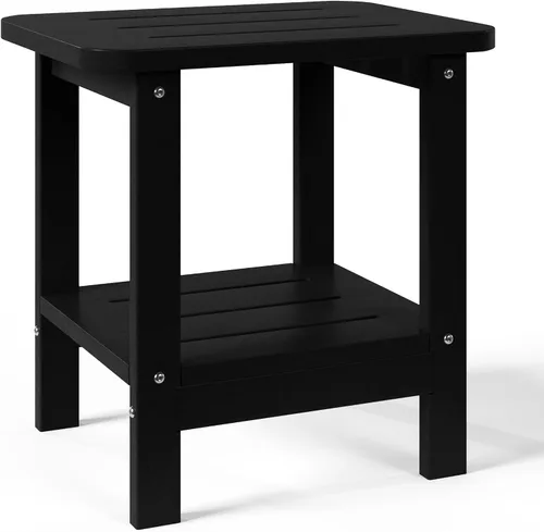 Vista 7 de WestinTrends Aruba - Mesa auxiliar cuadrada para patio de 2 niveles HDPE para exteriores, color negro