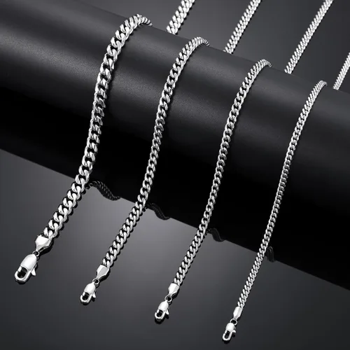 Vista 7 de Fiusem Cadena de eslabones cubanos en tono plateado para hombres, collares de cadena de acero inoxidable para hombres y mujeres, ancho 4560.315 in