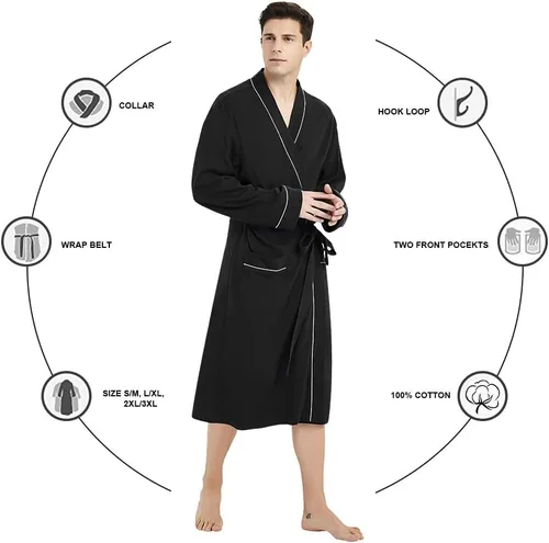 Vista 5 de U2SKIIN Bata de baño de punto ligero 100% algodón para hombre