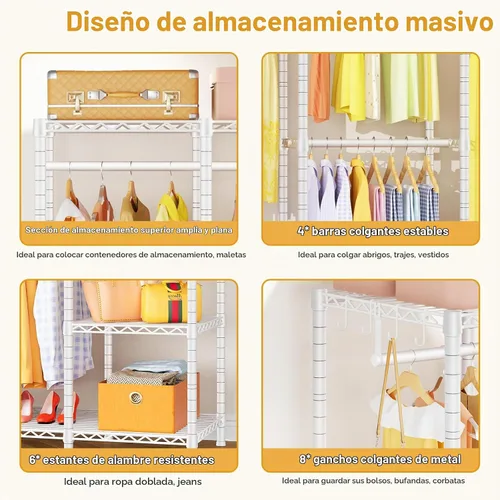 Vista 7 de H50 Perchero de ropa extra grande, perchero de ropa resistente, armario portátil independiente, percheros para colgar ropa, armario ropero 89.8'' An