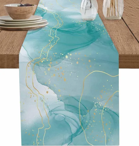Vista 10 de Camino de mesa floral de tulipán azul, algodón y lino, pequeñas bufandas de 36 pulgadas, diseño rústico de flores para cocina, café, mesa