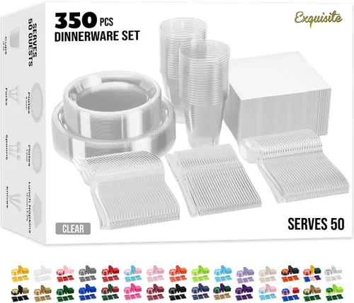 Vista 12 de Exquisite 350 Piezas Platos de Plástico de Cumpleaños Azules Para Fiestas, Juego de Platos Desechables de Cumpleaños Azules, 50 de Cada Juego
