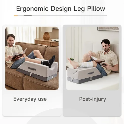 Vista 4 de Almohada elevadora de piernas, almohada de apoyo ajustable de 3 alturas, almohada de cuña para después de la cirugía o el descanso, almohada