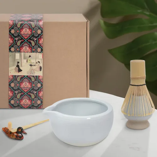 Vista 8 de Artcome Juego de té matcha japonés de 9 piezas, cuenco de matcha con pico vertedor, batidor de matcha, soporte de batidor de cerámica, cuchara