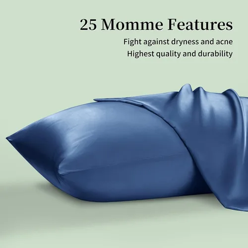 Vista 5 de Paquete de 2 fundas de almohada de seda de 25 Momme, fundas de almohada de seda para cabello y piel, juego de 2 fundas de almohada de tamaño Queen