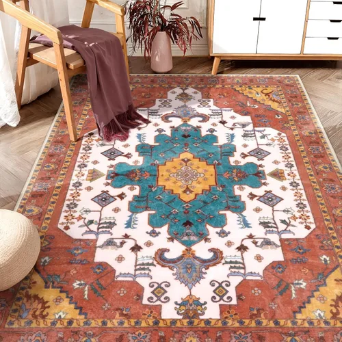Vista 569 de SERISSA - Tapetes florales vintage, antideslizante, lavable, pequeño, ultrasuave, bohemio, de pelo bajo, para entrada, interiores, habitación