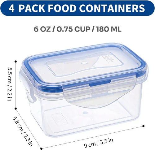 Vista 2 de KIGI Mini recipientes de plástico para almacenamiento de alimentos de 6 onzas con tapas herméticas y a prueba de fugas, ideales para almuerzo