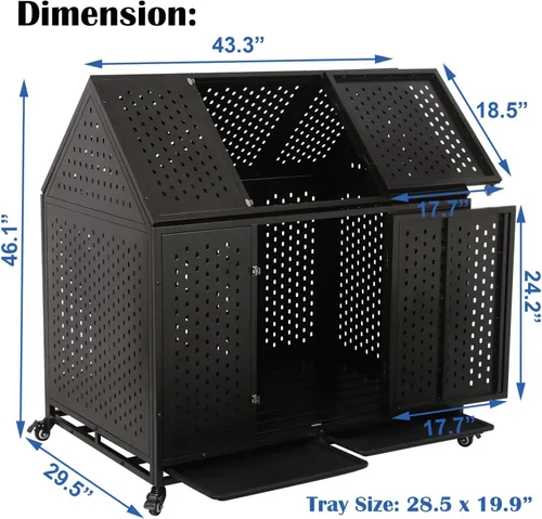 Vista 4 de Jaula indestructible para perros de 44 pulgadas, resistente a escapes, con techo puntiagudo para perros grandes y medianos de alta ansiedad, jaula