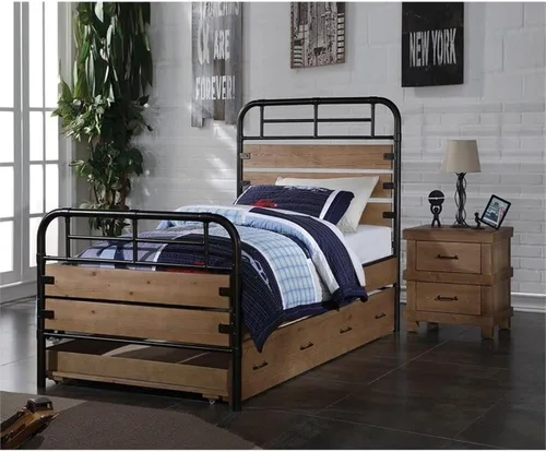 Vista 2 de Acme Adams - Cama nido doble de madera con 4 ruedas giratorias en madera de roble antiguo