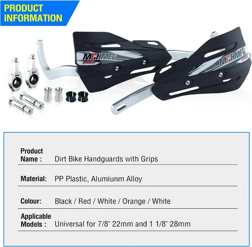 Vista 5 de Paramanos de moto de cross con empuñaduras, protectores de mano de motocicleta de 7/8 pulgadas y 1 1/8 pulgadas para cuatrimoto, soporte universal
