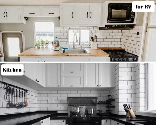 Vista 4 de DICOFUN 1 protector contra salpicaduras de PVC grueso blanco pulido, aspecto de cerámica, azulejos de pared para cocina Blanco (Polished White)