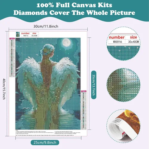 Vista 2 de SENQAO Kits de pintura de diamantes de ángel para adultos - Pinturas de lunares de diamante 5D de ángel para principiantes, pintura de arte de gemas